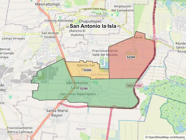 Mapa de códigos postales de San Antonio la Isla, México