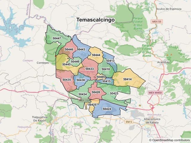 Mapa de códigos postales de Temascalcingo, México