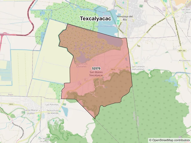 Mapa de códigos postales de Texcalyacac, México