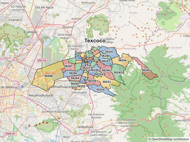 Mapa de códigos postales de Texcoco, México