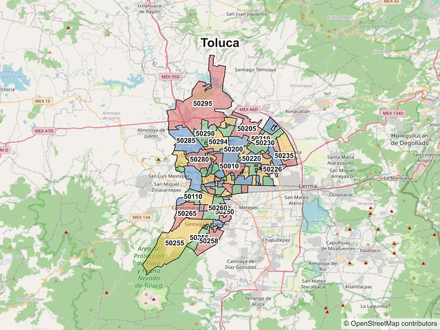 Mapa de códigos postales de Toluca, México