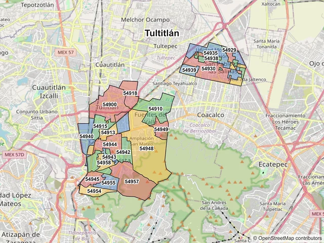 Mapa de códigos postales de Tultitlán, México