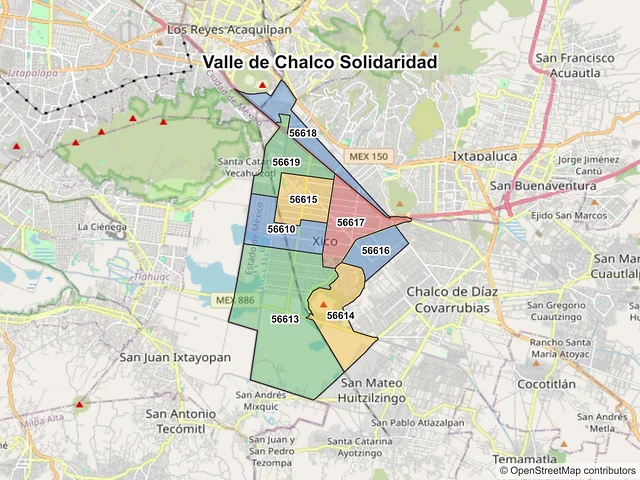 Mapa de códigos postales de Valle de Chalco Solidaridad, México