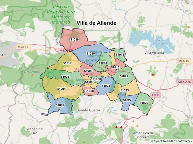 Mapa de códigos postales de Villa de Allende, México
