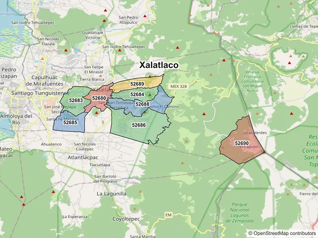 Mapa de códigos postales de Xalatlaco, México