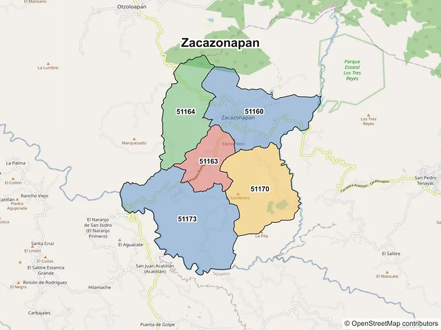Mapa de códigos postales de Zacazonapan, México