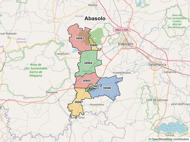 Mapa de códigos postales de Abasolo, Guanajuato