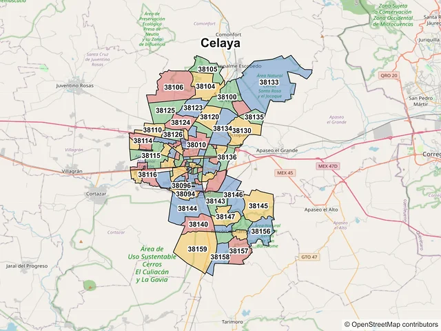 Mapa de códigos postales de Celaya, Guanajuato