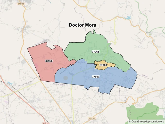 Mapa de códigos postales de Doctor Mora, Guanajuato