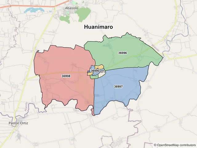 Mapa de códigos postales de Huanímaro, Guanajuato