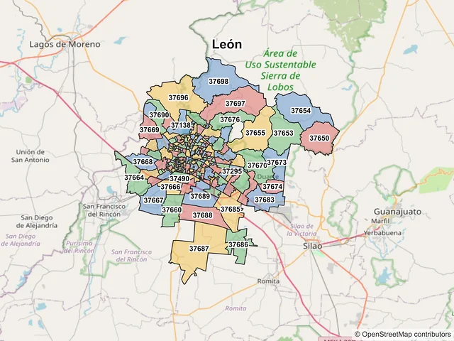 Mapa de códigos postales de León, Guanajuato