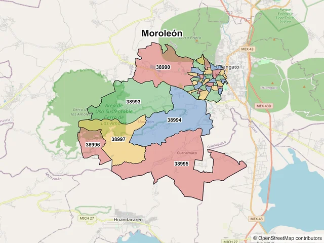 Mapa de códigos postales de Moroleón, Guanajuato
