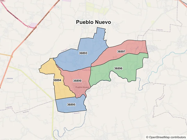 Mapa de códigos postales de Pueblo Nuevo, Guanajuato
