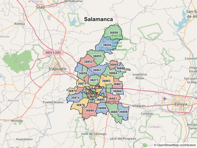Mapa de códigos postales de Salamanca, Guanajuato