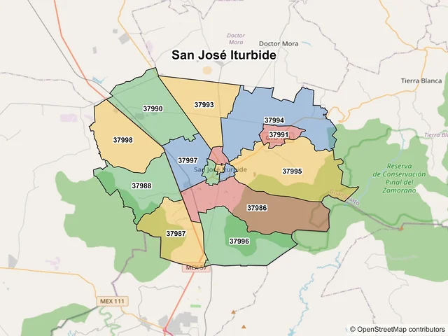 Mapa de códigos postales de San José Iturbide, Guanajuato