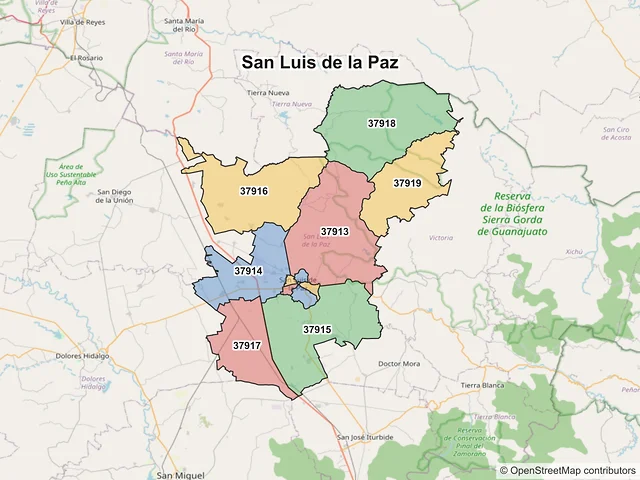 Mapa de códigos postales de San Luis de la Paz, Guanajuato