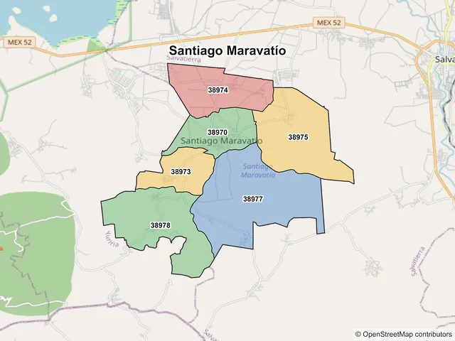 Mapa de códigos postales de Santiago Maravatío, Guanajuato