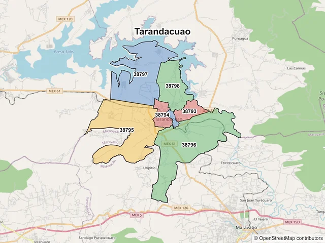 Mapa de códigos postales de Tarandacuao, Guanajuato