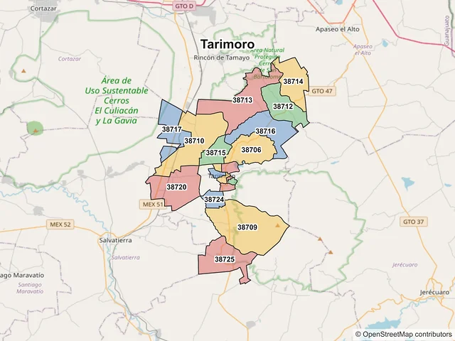 Mapa de códigos postales de Tarimoro, Guanajuato
