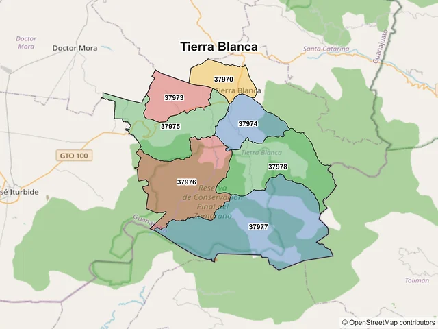 Mapa de códigos postales de Tierra Blanca, Guanajuato