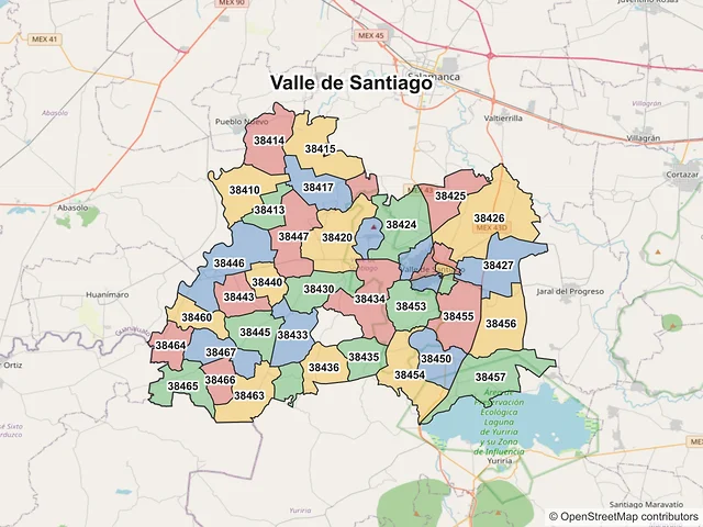 Mapa de códigos postales de Valle de Santiago, Guanajuato