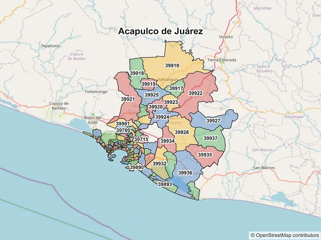 Mapa de códigos postales de Acapulco de Juárez, Guerrero
