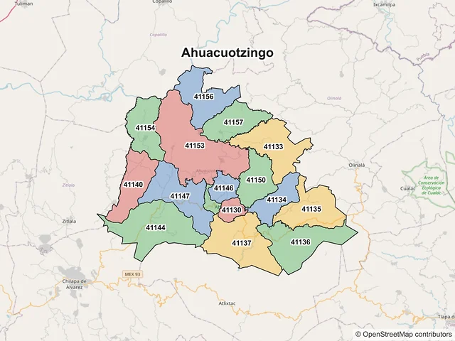 Mapa de códigos postales de Ahuacuotzingo, Guerrero