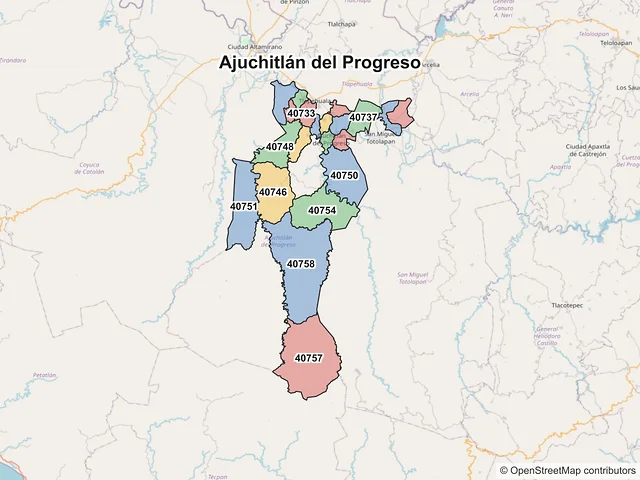 Mapa de códigos postales de Ajuchitlán del Progreso, Guerrero