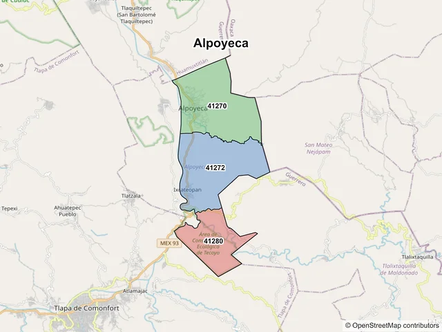 Mapa de códigos postales de Alpoyeca, Guerrero