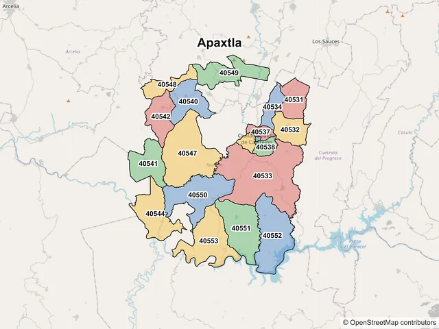 Mapa de códigos postales de Apaxtla, Guerrero