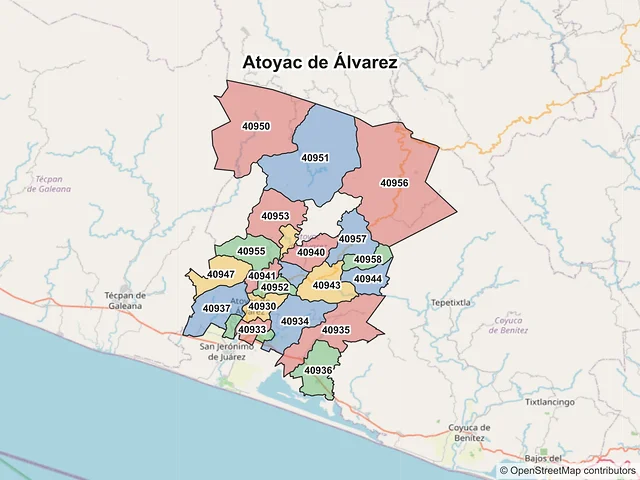 Mapa de códigos postales de Atoyac de Álvarez, Guerrero
