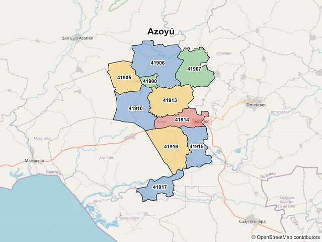 Mapa de códigos postales de Azoyú, Guerrero