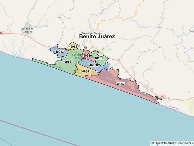 Mapa de códigos postales de Benito Juárez, Guerrero