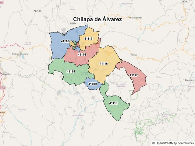 Mapa de códigos postales de Chilapa de Álvarez, Guerrero