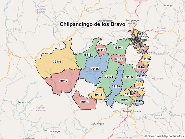 Mapa de códigos postales de Chilpancingo de los Bravo, Guerrero