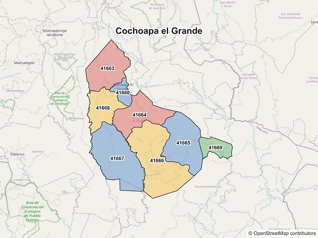 Mapa de códigos postales de Cochoapa el Grande, Guerrero