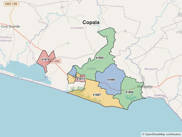 Mapa de códigos postales de Copala, Guerrero