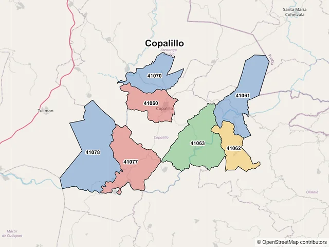 Mapa de códigos postales de Copalillo, Guerrero