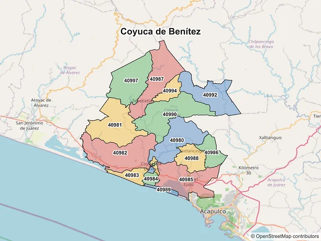 Mapa de códigos postales de Coyuca de Benítez, Guerrero