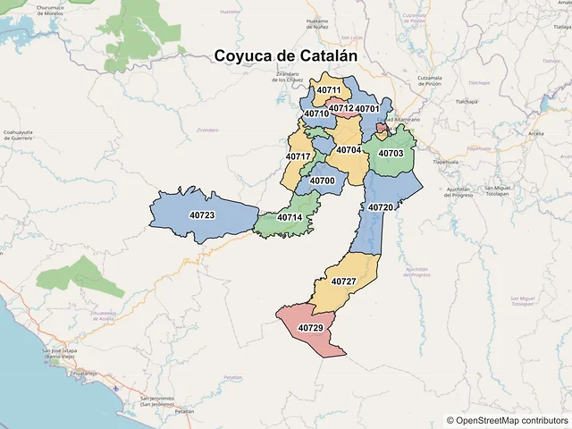 Mapa de códigos postales de Coyuca de Catalán, Guerrero