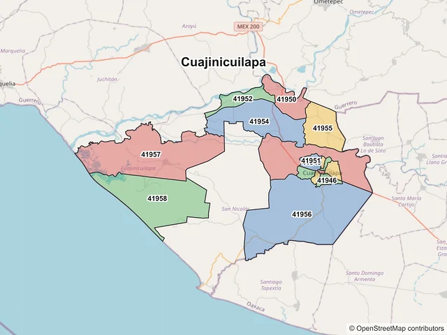 Mapa de códigos postales de Cuajinicuilapa, Guerrero