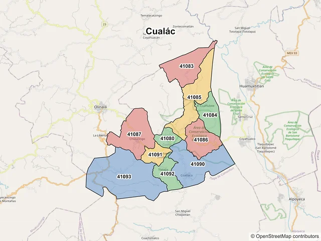Mapa de códigos postales de Cualác, Guerrero