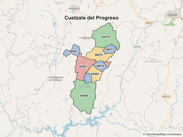 Mapa de códigos postales de Cuetzala del Progreso, Guerrero