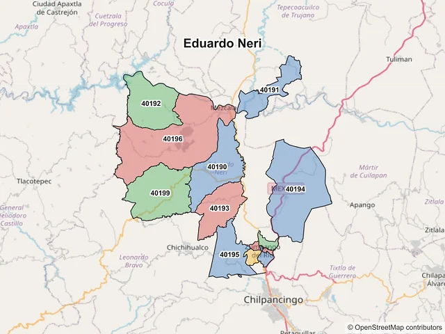 Mapa de códigos postales de Eduardo Neri, Guerrero