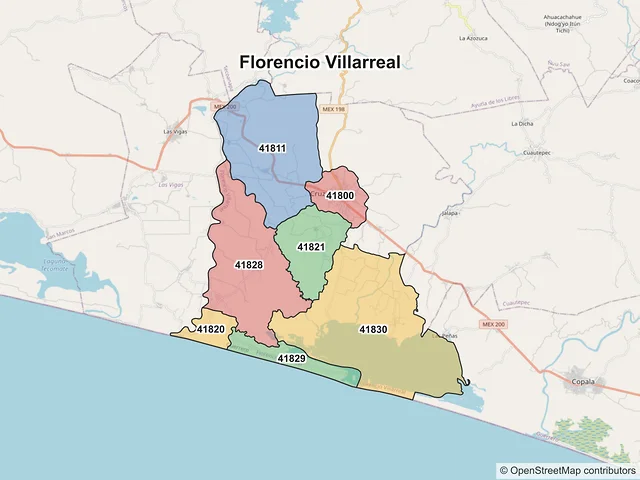 Mapa de códigos postales de Florencio Villarreal, Guerrero