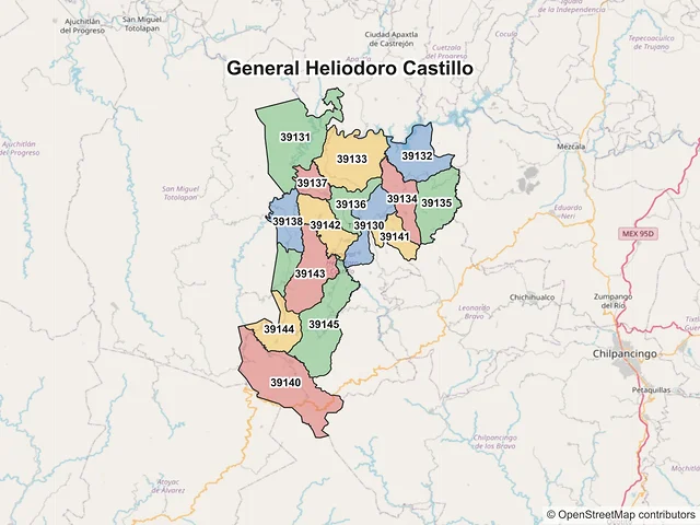 Mapa de códigos postales de General Heliodoro Castillo, Guerrero