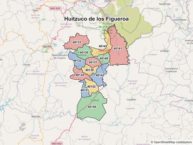 Mapa de códigos postales de Huitzuco de los Figueroa, Guerrero