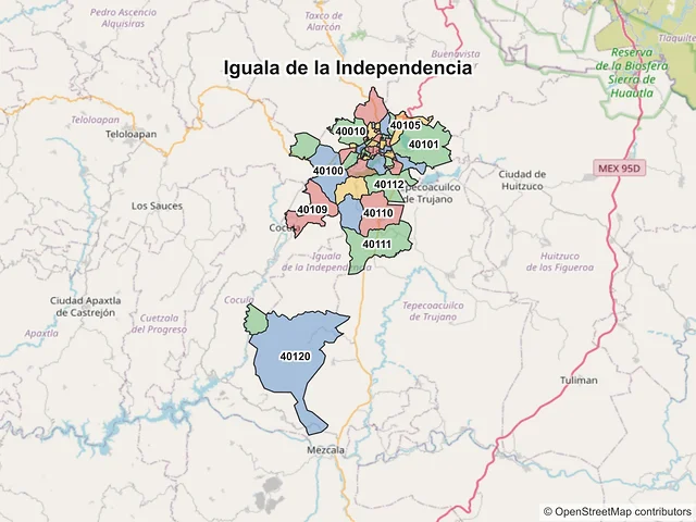 Mapa de códigos postales de Iguala de la Independencia, Guerrero