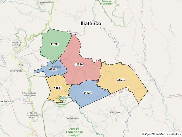 Mapa de códigos postales de Iliatenco, Guerrero