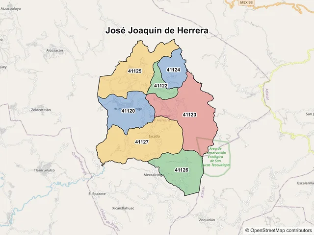 Mapa de códigos postales de José Joaquín de Herrera, Guerrero